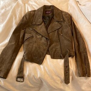 Taupe Suede Leather Moto Jacket